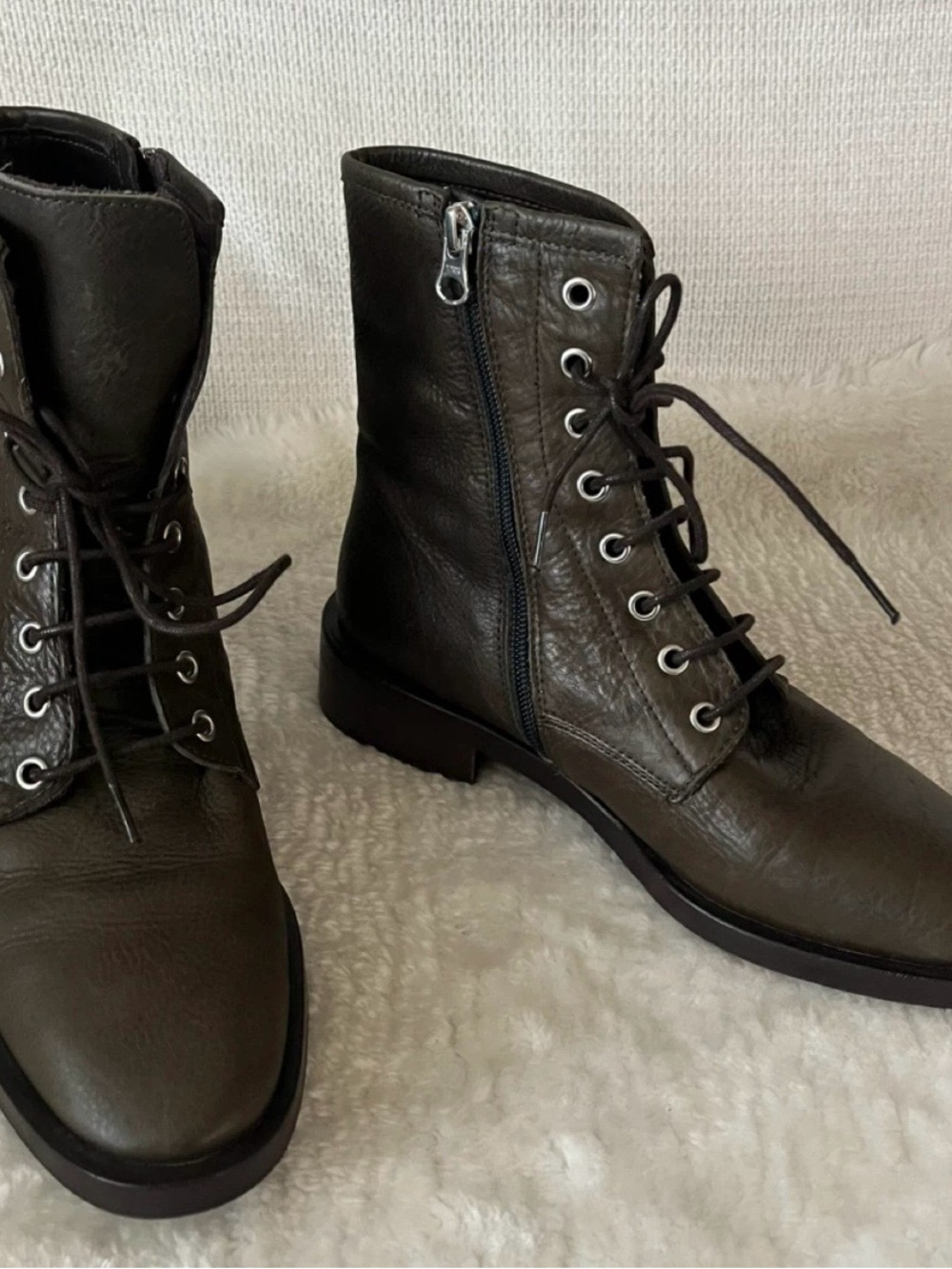 L'INTERVALLE Olive Lace-Up Leather Ankle Boots - Picture 6 of 9